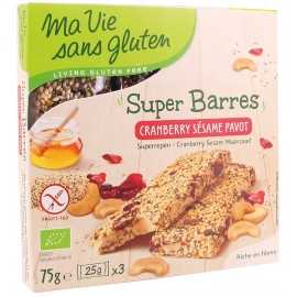 Barres sésame-cranberry-pavot sans gluten BIO - MA-VIE-SG (75g)